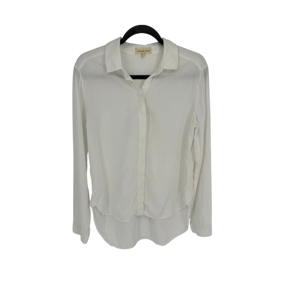 Anthropologie Cloth & Stone White Button Down Shirt Women S Long Sleeve High Low